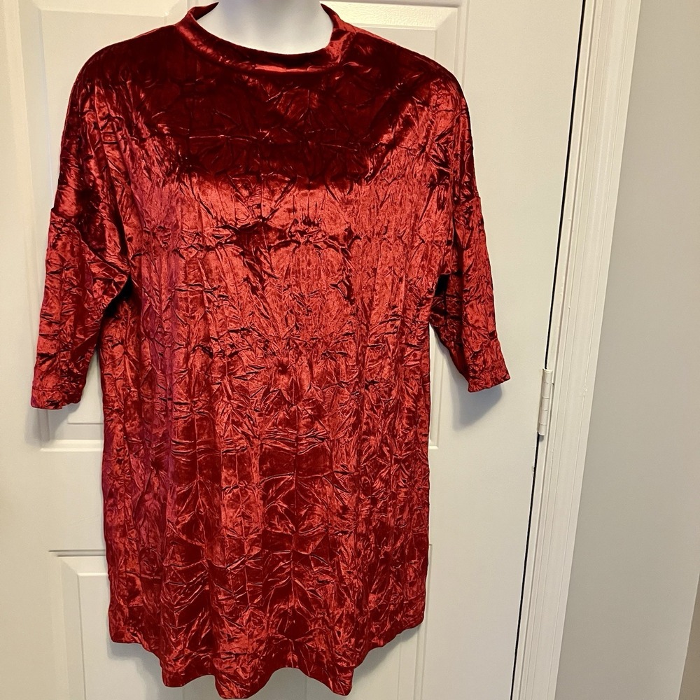 Zara Women's Size XL Burgundy Red Crushed Velvet Dress‎ Woman